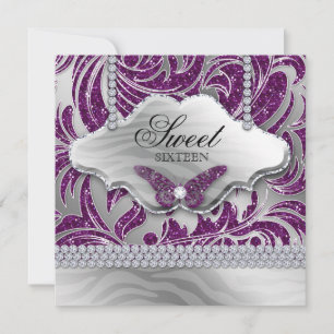 Sweet 16 Party Invite Purple Jewelry Butterfly