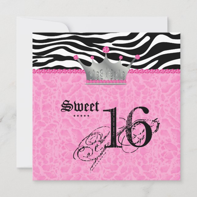 Sweet 16 Party leopard Zebra Lace Crown Invitation (Front)
