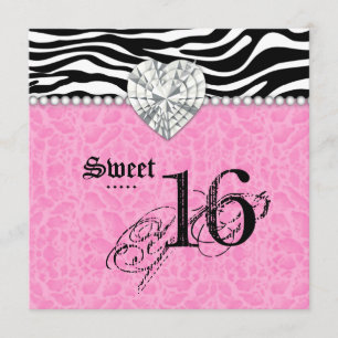 Sweet 16 Party leopard Zebra Lace Heart Diamond Invitation