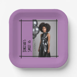 sweet 16 party lilac purple black custom photo paper plates