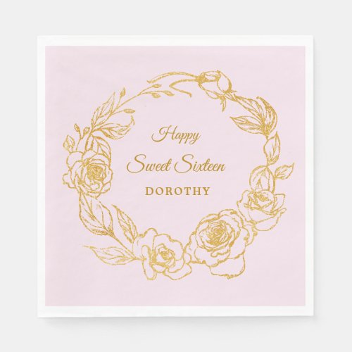 Sweet 16 Party Luxe Gold Rose Pink Cocktail Napkins