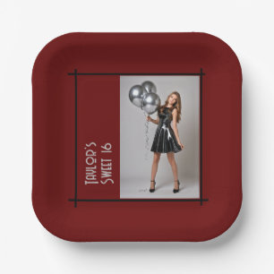 sweet 16 party paper napkin burgundy red black  paper plates
