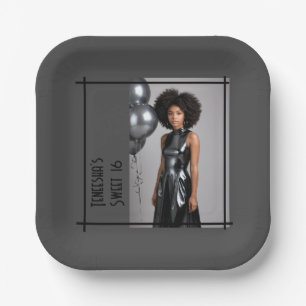 sweet 16 party paper napkin gray black plates