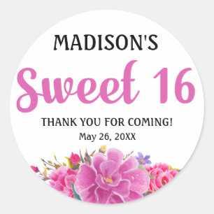 Sweet 16 Party Personalized Thank You Sticker