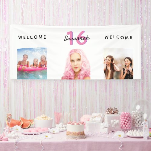 Sweet 16 party photo pink welcome banner