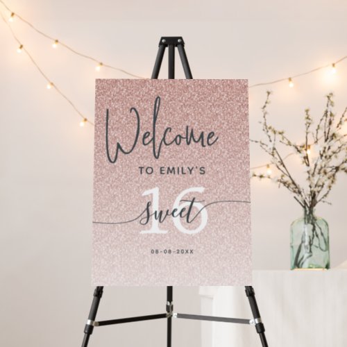 Sweet 16 Party Pink Glitter Welcome Sign