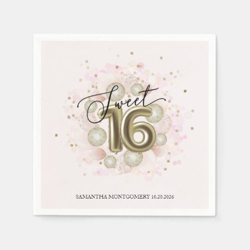 Sweet 16 Party Pink Gold Confetti Napkins