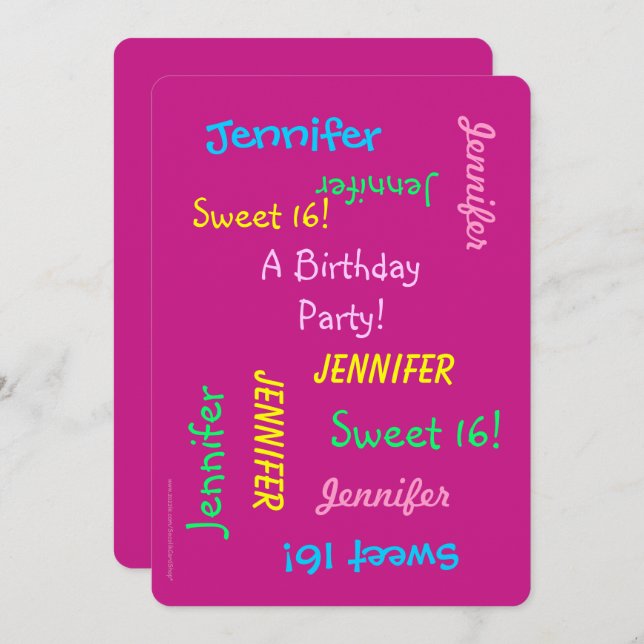 Sweet 16 Party Pink Invite, Personalized, Names Invitation (Front/Back)