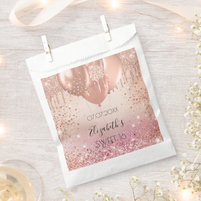 Sweet 16 party pink rose gold balloons favor bag (Clipped)