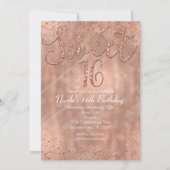 Sweet 16 Party Pink Rose Gold Glamour Invitations | Zazzle