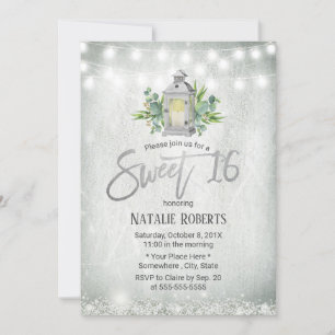 Sweet 16 Party Rustic White Lantern String Lights Invitation