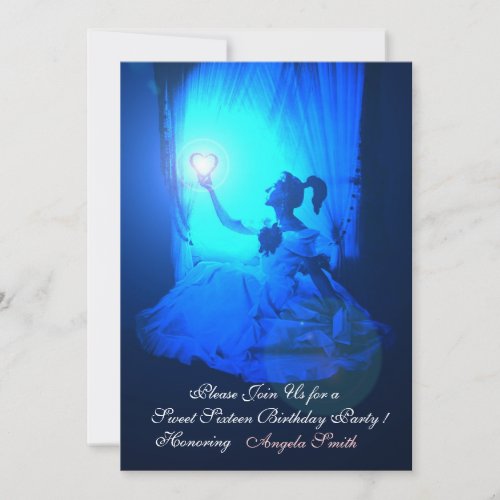 SWEET 16  PARTYSAPPHIRE BLUE BLACK DAMASK INVITATION