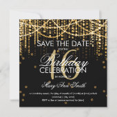 Sweet 16 Party "Save The Date" Gold String Lights Invitation (Front)