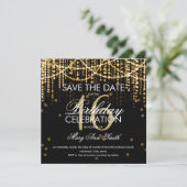Sweet 16 Party "Save The Date" Gold String Lights Invitation (Standing Front)