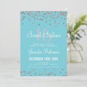 Sweet 16 Party Silver & Blue Glitter Confetti Invitation (Standing Front)