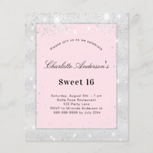 Sweet 16 party silver blush pink budget invitation