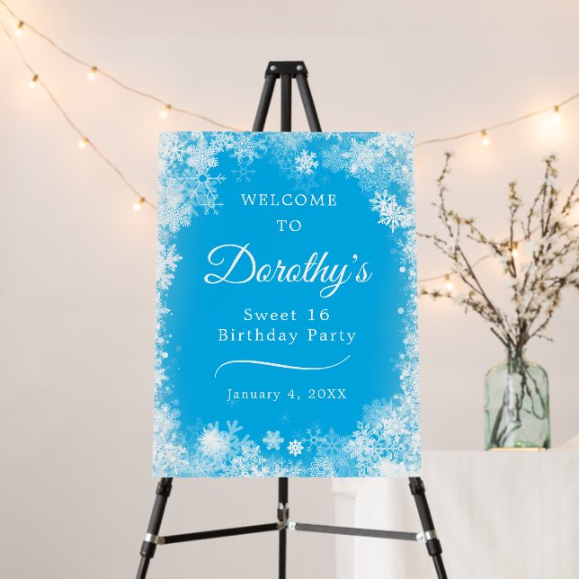 Sweet 16 Party Snowflake Blue Welcome Foam Board (In Situ (Stand))