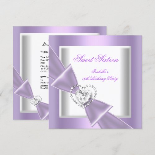 Sweet 16 Party Sweet Sixteen Lilac White Personalized Invitations