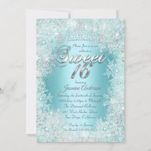 Sweet 16 Party Teal blue Silver Winter Wonderland Invitation