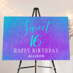 Sweet 16 Party Teal Purple Glitter Personalized Foam Board