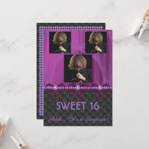 Sweet 16 Party Violet Silk & Pearls & photos Invitation