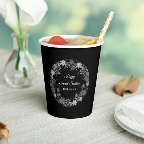 Sweet 16 Party Winter Wonderland Snowflake Paper Cups