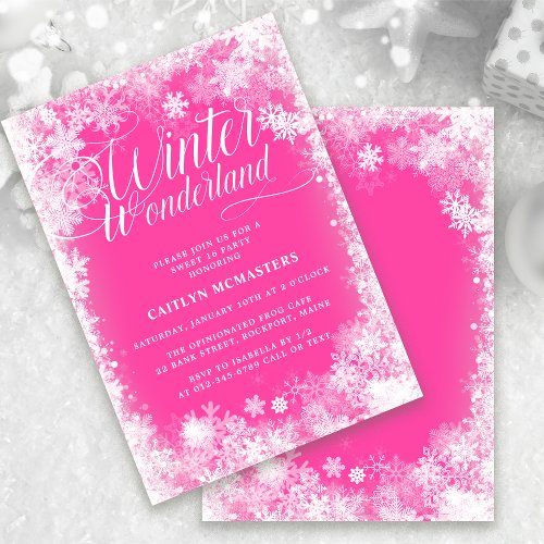 Sweet 16 Party Winter Wonderland Snowflake Pink Invitation