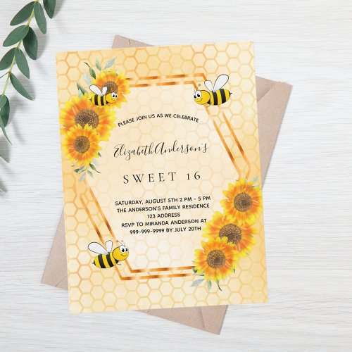 Sweet 16 party yellow sunflowers summer invitation postcard