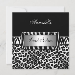 Sweet 16 Party Zebra Black White Leopard Invitation