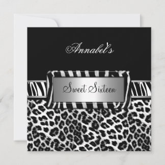 Sweet 16 Party Zebra Black White Leopard Invitation