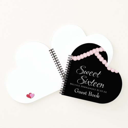 Sweet 16 Pearl Strands Guest Heart Notebook