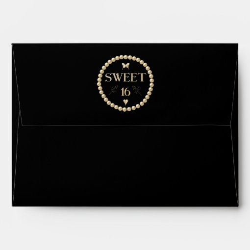 Sweet 16 Pearls on black "velvet" Envelope Zazzle