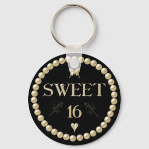 Sweet 16 - Pearls on black "velvet" Keychain