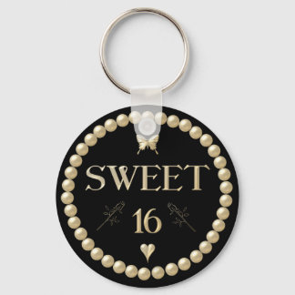 Sweet 16 - Pearls on black "velvet" Keychain