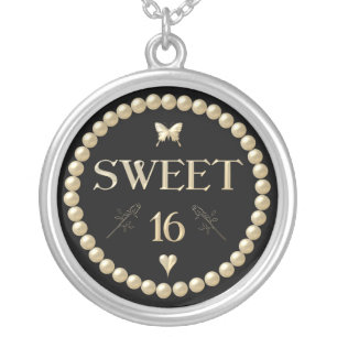Sweet 16 - Pearls on black "velvet" Silver Plated Necklace