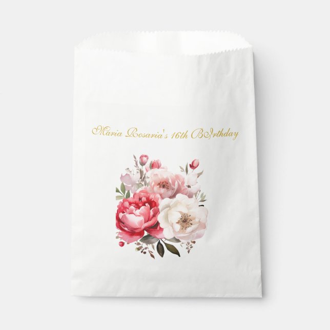 Sweet 16 Personalized Floral Party Favors Favor Bag (Front)