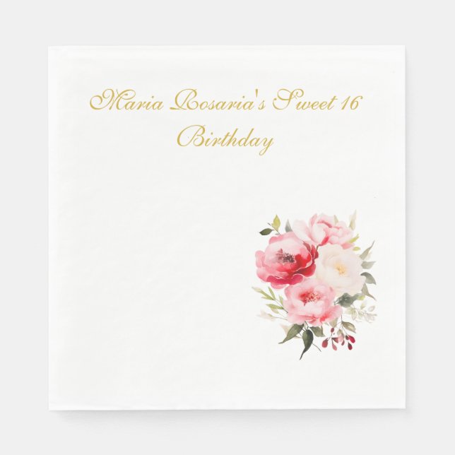 Sweet 16 Personalized Floral Tableware Napkins (Front)