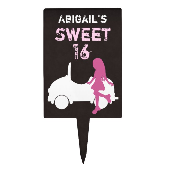 Sweet 16 Personalized Silhouette Girl and Car Cake Topper (Front)