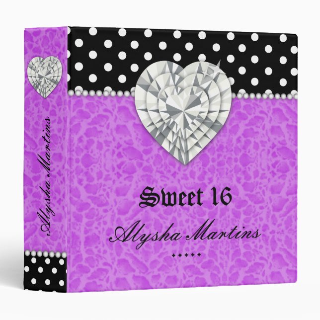 Sweet 16 Photo Album Dot Leopard Heart Purple 3 Ring Binder (Front/Spine)