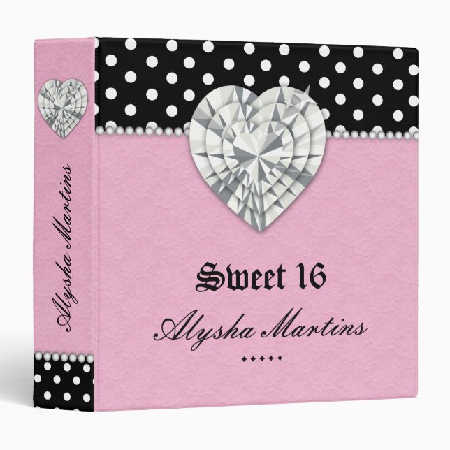 Sweet 16 Photo Album Dots Lace Heart Diamond Pink Binder (Front/Spine)