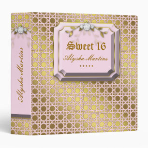 Sweet 16 Photo Album Lattice Leaves Pink Jewel 3 Ring Binder