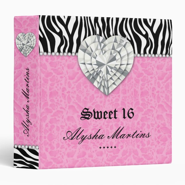 Sweet 16 Photo Album leopard Lace Heart Diamond 3 Ring Binder (Front/Spine)
