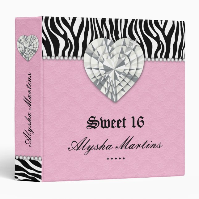 Sweet 16 Photo Album Zebra Lace Heart Diamond Pink Binder (Front/Spine)
