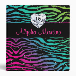 Sweet 16 Photo Album zebra rainbow heart Binder