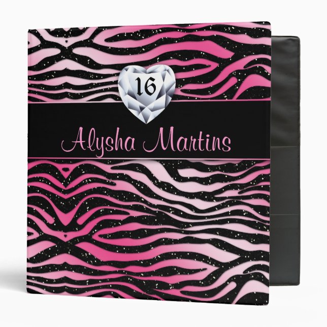 Sweet 16 Photo Album zebra sparle heart pink black Binder (Front/Inside)