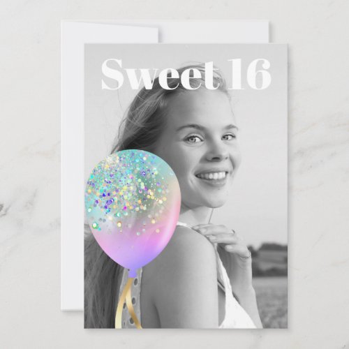  Sweet 16 PHOTO Balloon Rainbow AP29 Birthday Invitation