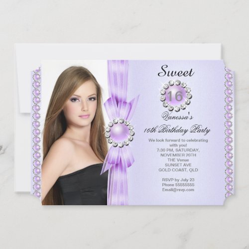 Sweet 16 Photo Birthday Party Soft Purple Gems Invitation