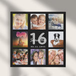 Sweet 16 photo collage black faux canvas print<br><div class="desc">A unique 16th birthday gift or keepsake, celebrating her life with a collage of 8 of your photos. Add images of her family, friends, pets, hobbies or dream travel destination. Personalize and add a name, age 16 and a date. White and gray colored letters. A chic black background. This canvas...</div>