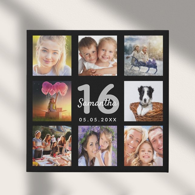 Sweet 16 photo collage black faux canvas print (Creator Uploaded)