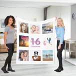 Sweet 16 photo collage girl white fleece blanket<br><div class="desc">A gift for a girl's 16th birthday,  celebrating her life with a collage of 8 of your photos.  Templates for a name,  age 16 and a date.  Date of birth or the date of the anniversary.  Pink and purple colored letters.  White colored background.</div>